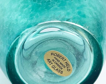 Robert Held Art Glass Vase: Iridescent Green Blue With Pearl Drip
