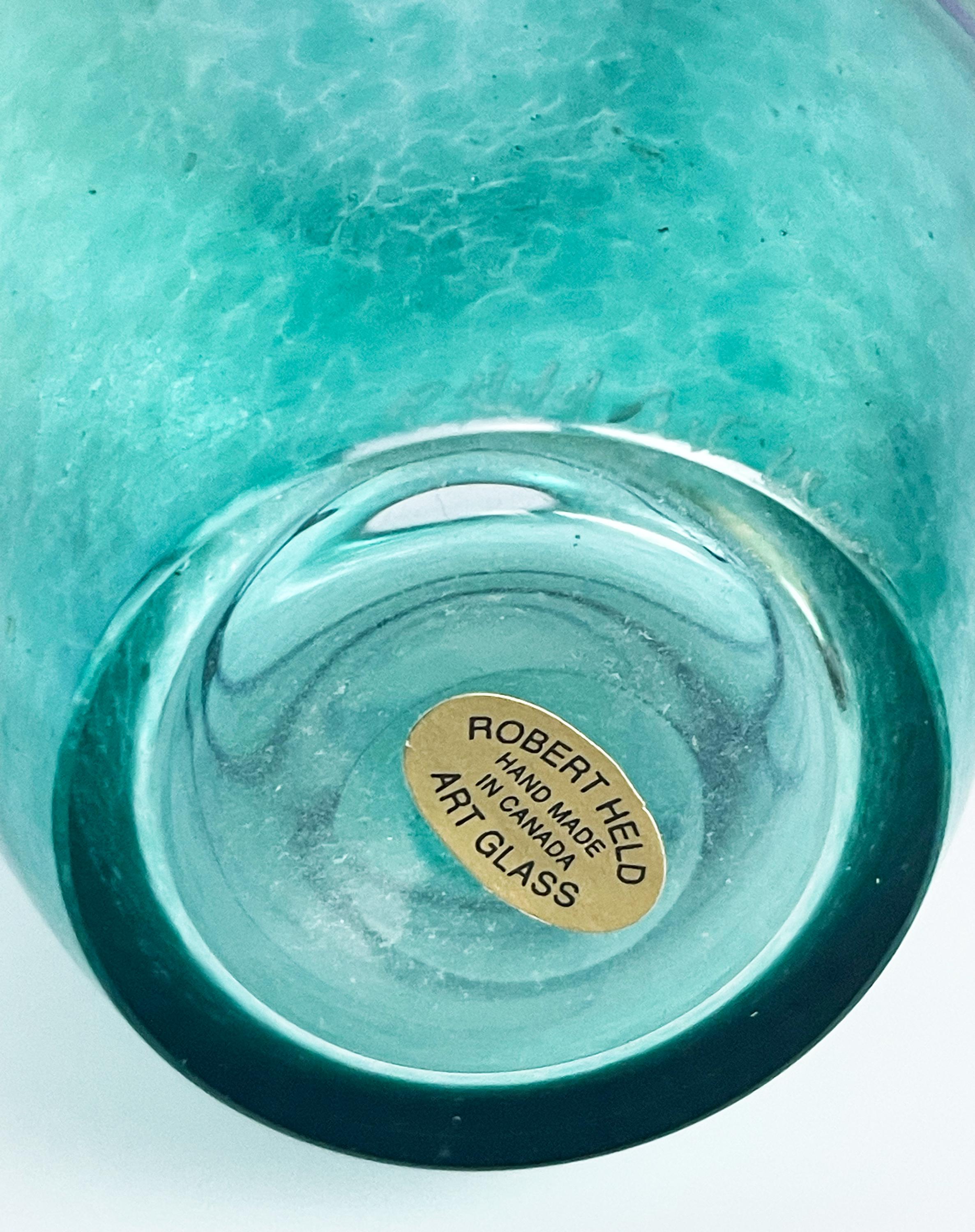 Robert Held Art Glass Vase: Iridescent Green Blue With Pearl Drip