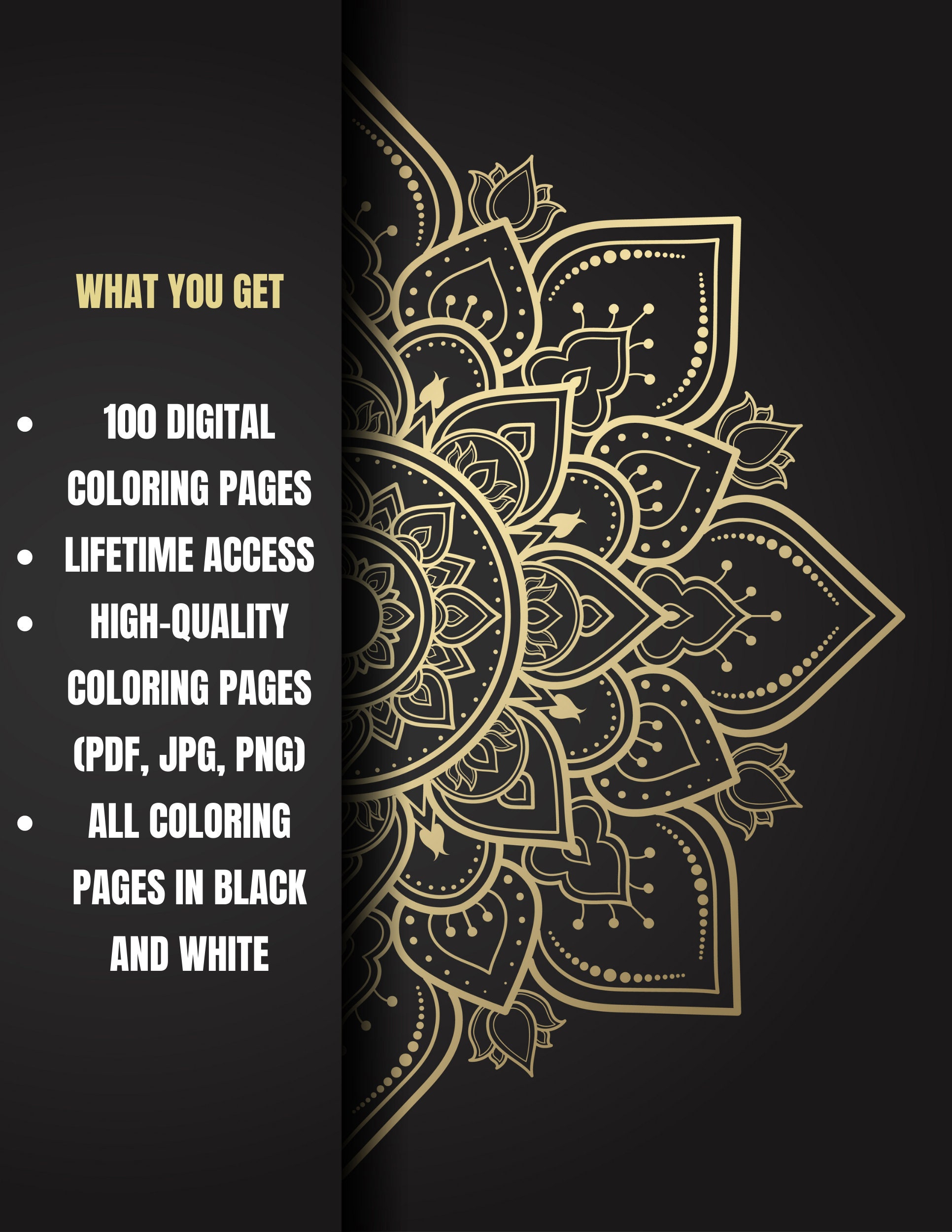 100 + Digital Mandala Coloring Book, Adults + Kids| Mandala Bundle ...