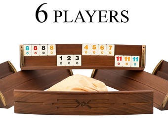 Personalized Wooden Rummy Cube Set for 6 Players-Handmade Elliptic Rummikub Board Game-Customizable Family Gift