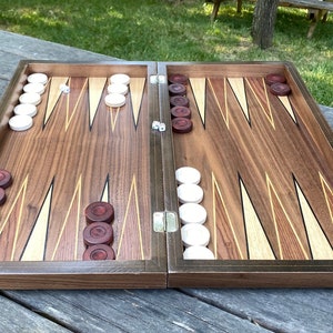 Wooden Backgammon Board Set | Walnut Wood|Medium Size | Wooden Handmade Greek Backgammon | Wooden Gifts