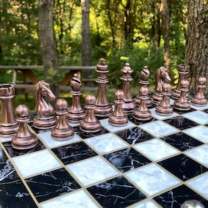 Personalized Gift Chess Set, Chess Board Sets with Metal Gold-Silver Chess Pieces, Christmas Gift for Him, Birthday Gift