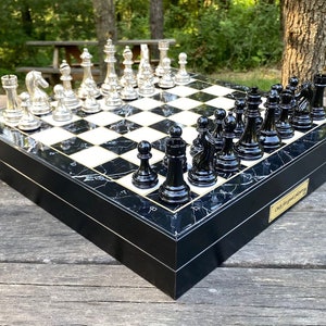 Personalized Handmade Chess Set, Chess Board Sets with Metal Chess Pieces, Christmas Gifts for Him, Birthday Gift, Gift for Dad