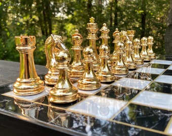 Personalized Gift Chess Set, Chess Board Sets with Metal Gold-Silver Chess Pieces, Christmas Gift for Him, Birthday Gift