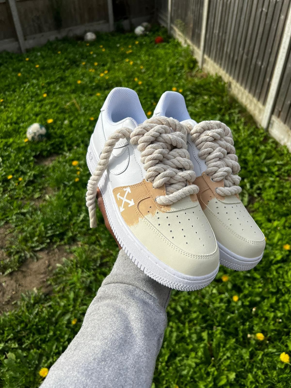 Custom Air Force 1 rope lace cream hand paint shoes