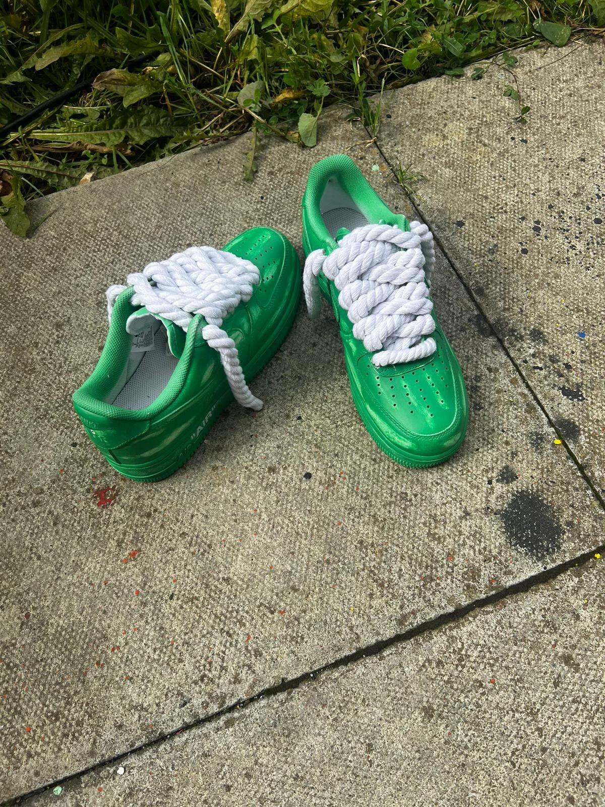 Custom Nike AF1(slime green OFF WHITE ROPE LACE)#art #diy