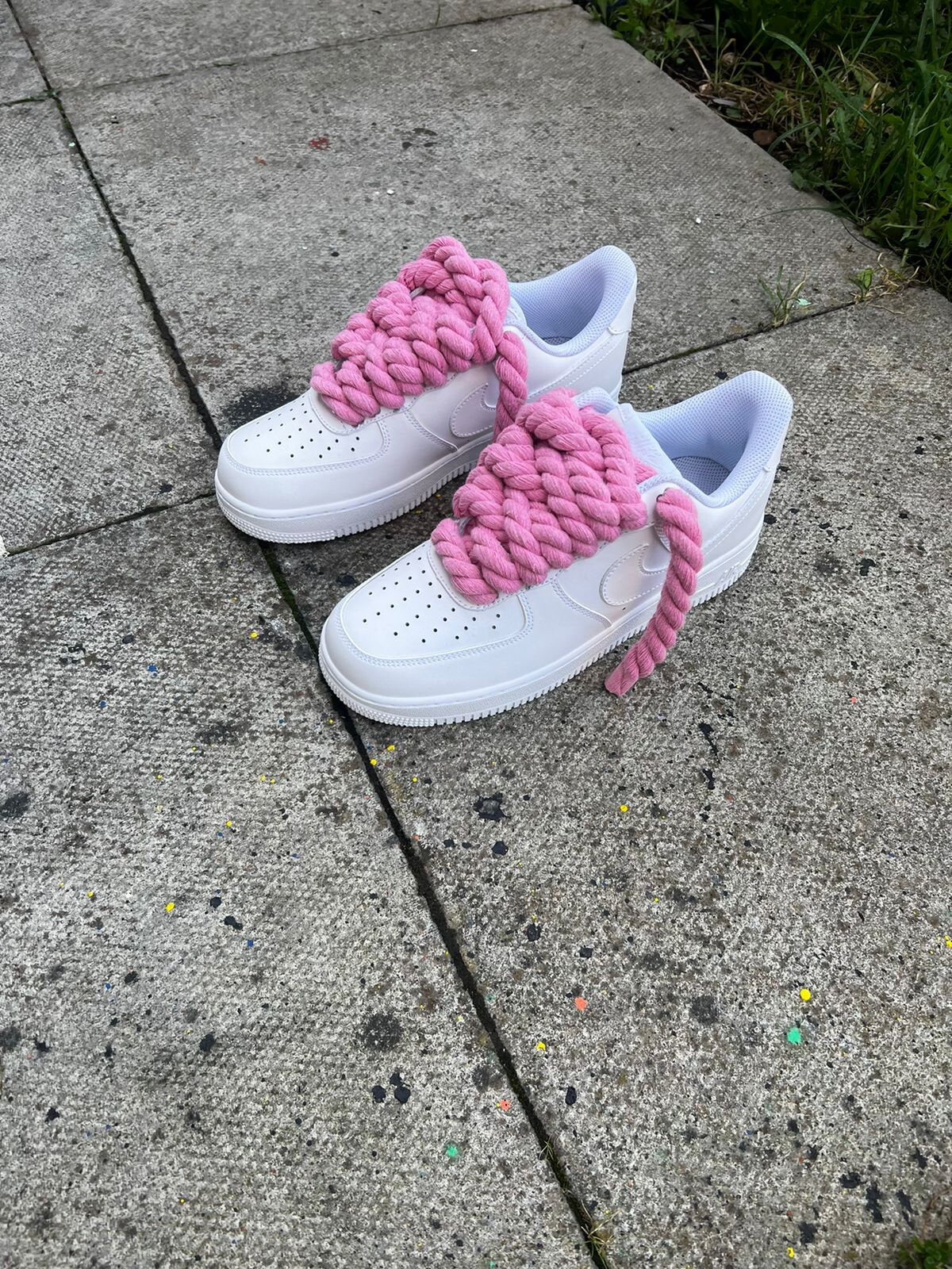 Custom Air Force 1 Pink CDG White Off-White Laces  Nike shoes air force,  Custom air force 1, All white sneakers