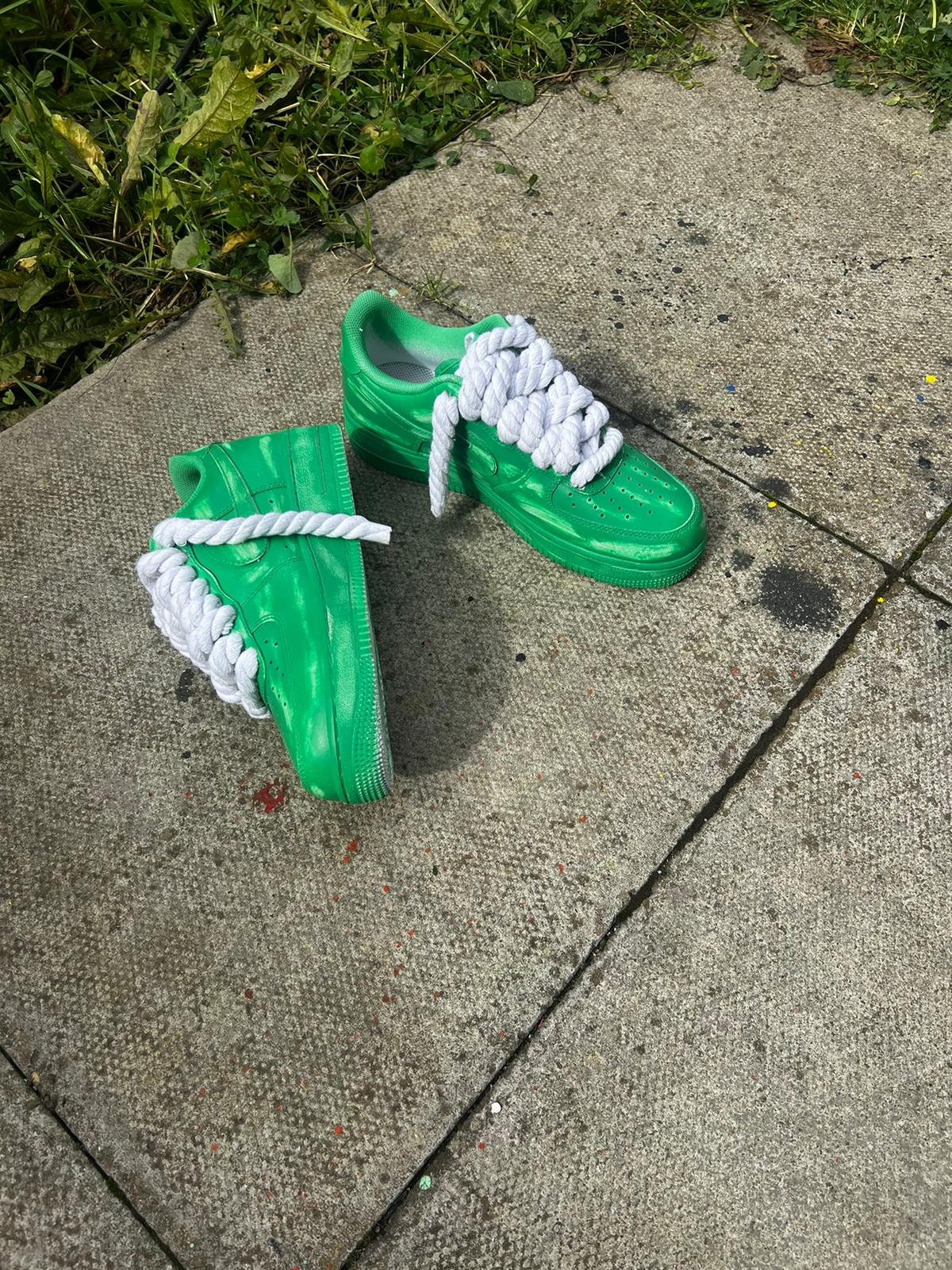 Custom Nike AF1(slime green OFF WHITE ROPE LACE)#art #diy