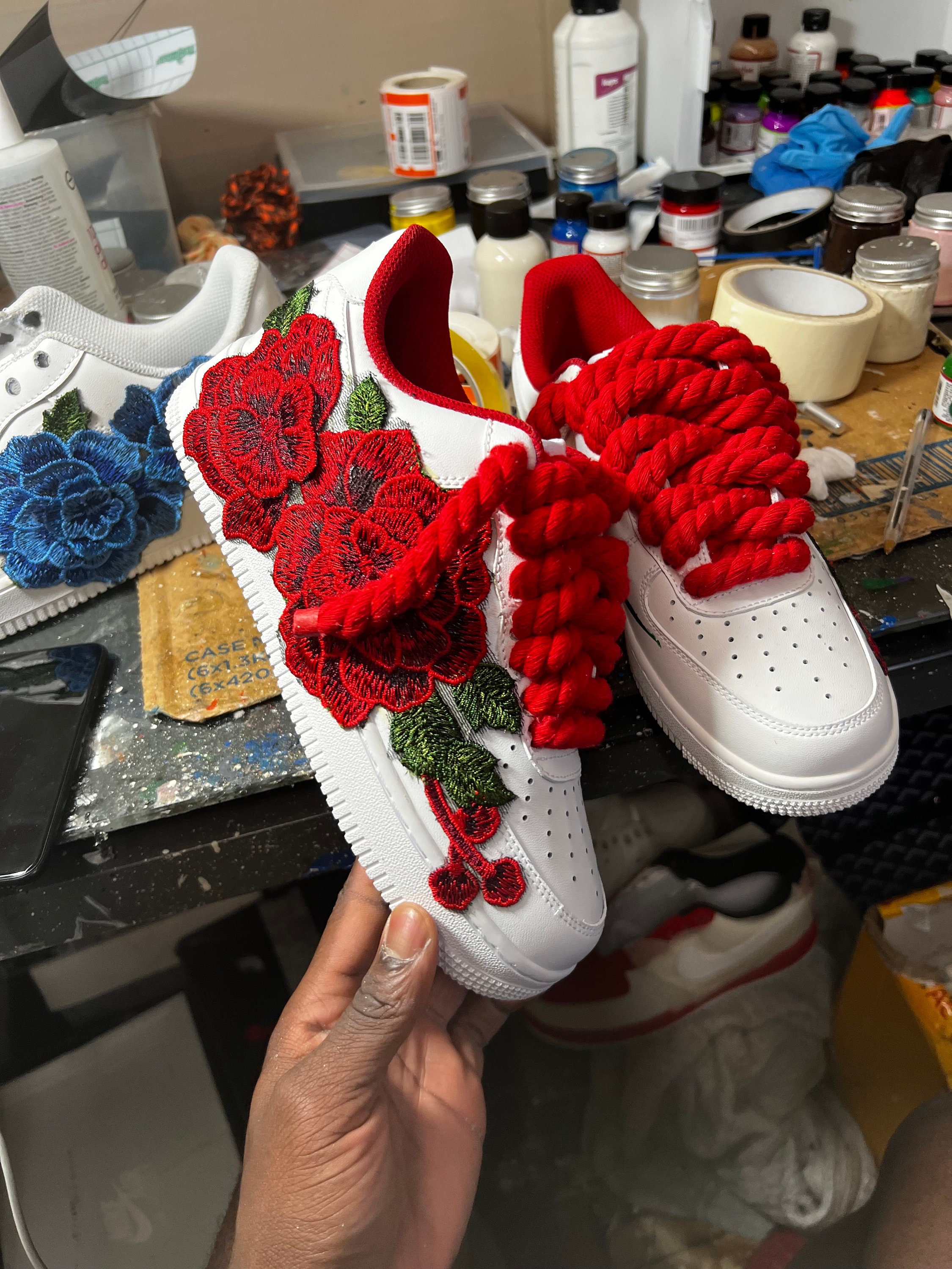 Shoes, Custom Air Forces With Rope Laces And Flower Patch