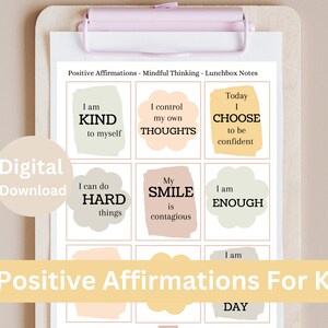 Positive Affirmationskarten für Kinder, Mindful Thinking, Self Love Quotes, Lunchbox Notes, Positivity Cards, Mindfulness, digital, ästhetisch