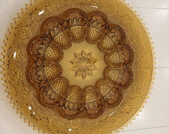 Vintage Indiana Glass Tiara Amber Deviled Egg Platter | Mid-Century Serving Dish