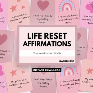 Afirmações de redefinição de vida para impressão, mude sua mentalidade, afirmações positivas para mudar sua vida, como se redefinir mentalmente