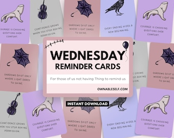 Wednesday Addams Gentle Reminders, Addams Family Fan Gift, Wednesday Birthday Party Favors, Printable Gothic Cards, Halloween Inspirational
