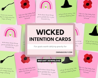 Wicked Intention Cards, Printable Wicked Fan Gift, Wicked Collectibles, Emerald City Goals, Wicked Merch, Glinda Elphaba Inspirational Cards