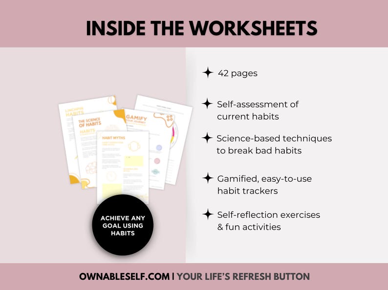 42-page habit journal PDF with science-backed techniques on how to stop bad habits addictions, build routines, and change habits in 21 days.
