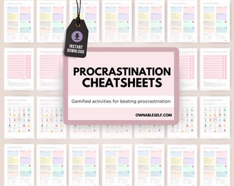 Procrastination Cheat Sheets, Printable Procrastination Bingo, Gamified Plan to Stop Procrastinating, Productive Plan for Easily Distracted