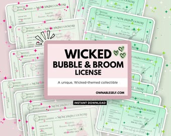 Wicked Bubble License, Unique Gift Wizard of Oz Bookmark, Wicked Bookmark Printable, Wicked Broadway Collectible, Wicked Fun Party Favor