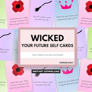Wicked Future Self-kaarten, Wicked Journal-aanwijzingen voor je toekomstige zelf, Wicked For Good-afdrukbaar plakboek, Wicked-manifestatiekaarten