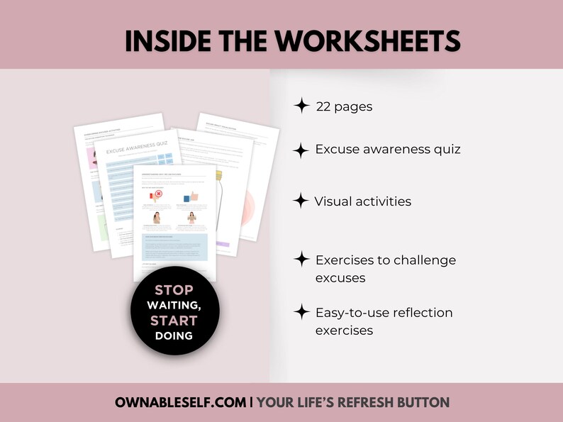 Includes 22 pages, an excuses quiz, and easy-to-use reflection exercises to help you control your emotions and stop delaying your goals.