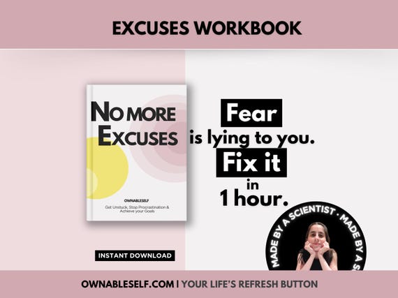Overcome your Excuses Workbook, Procrastination Help, How to Beat Procrastination, Reset your Life Guide, How to Change Your Life