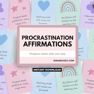 Procrastination Affirmation Cards, Procrastination PDF, How to Stop Procrastinating, Overcome Procrastination Tools, Stop Delaying Printable