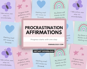 Procrastination Affirmation Cards, Procrastination PDF, How to Stop Procrastinating, Overcome Procrastination Tools, Stop Delaying Printable