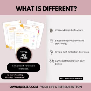 Unlike others, this habits workbook uses breaking bad habits psychology, gamification, and habit journal PDFs for effective, lasting results.