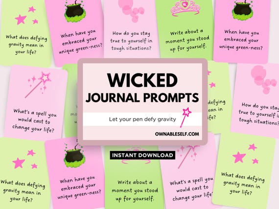 Wicked Journal Prompts, Unique Wicked Gift, Wicked Musical Reflection Prompts, Defying Gravity Printable, Prompts for Journaling, Fun Wicked