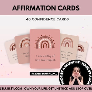 Tarjetas de afirmaciones positivas, tarjetas imprimibles, afirmaciones para adultos, afirmaciones para clases de yoga, PDF para aumentar la confianza, superar las dudas sobre uno mismo.