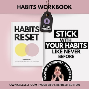 Habits Workbook cover – Stick with your habits like never before. A habit journal PDF based on breaking bad habits psychology. Instant download.