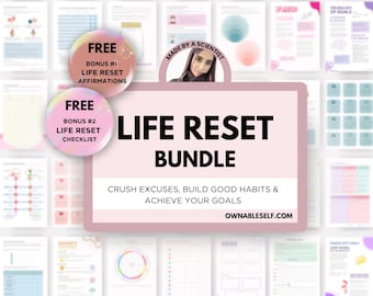Life Reset Bundle, Reset your Life, How to Change my Life Workbook, How to Believe in Yourself, How to Achieve Goals, Get my Life Together