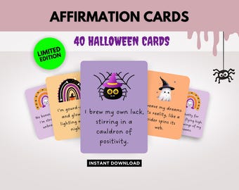 Halloween Affirmation Cards, Summerween Party Printable, Spooky Halloween Cards, Halloween in July, Ghost Halloween Digital Gift
