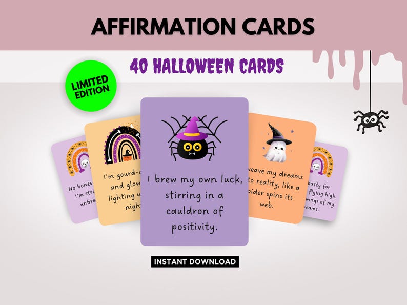 Halloween Affirmation Cards, Summerween Party Printable, Spooky Halloween Cards, Halloween in July, Ghost Halloween Digital Gift image 1