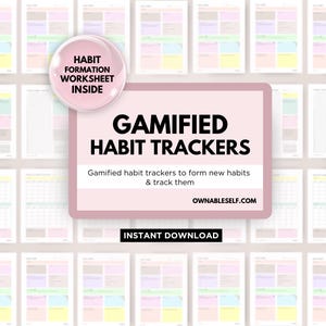 ゲーム感覚で習慣を記録できる習慣トラッカー、月間習慣トラッキング、印刷可能な習慣ワークシート、シンプルな年間習慣プラン、習慣カラーモニター、習慣プランナーPDF