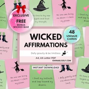 Wicked Musical Quote, Wicked Fan Gift, Wicked Inspired Affirmation Cards, Wicked Lover Gift Friend, Defying Gravity Printable