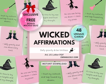 Wicked Musical Quote, Wicked Fan Gift, Wicked Inspired Affirmation Cards, Wicked Lover Gift Friend, Defying Gravity Printable