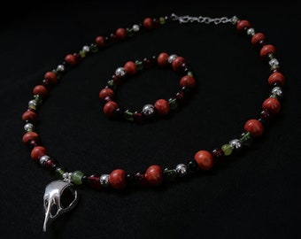 Handmade necklace with wooden beads and skull