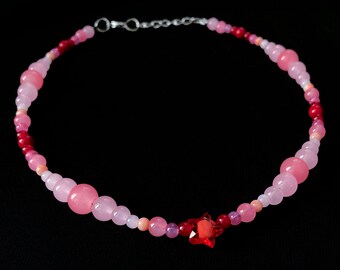 Cute handmade necklace with pink beads