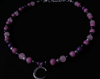 Violet handmade necklace with silver moon