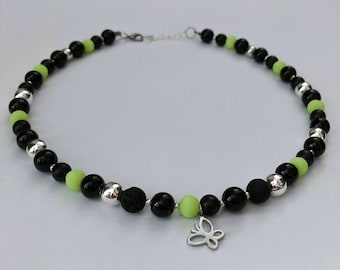 Handmade butterfly necklace with neon and black beads