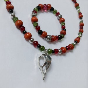 Handmade necklace with wooden beads and skull image 2