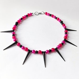 Handmade beaded necklace with spikes Pink