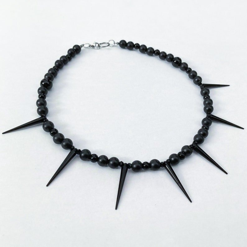 Handmade beaded necklace with spikes Black