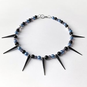 Handmade beaded necklace with spikes Blue