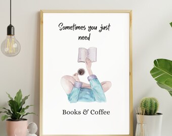 Boeken en koffiekunstdruk: literair hoekdecor (digitale download)