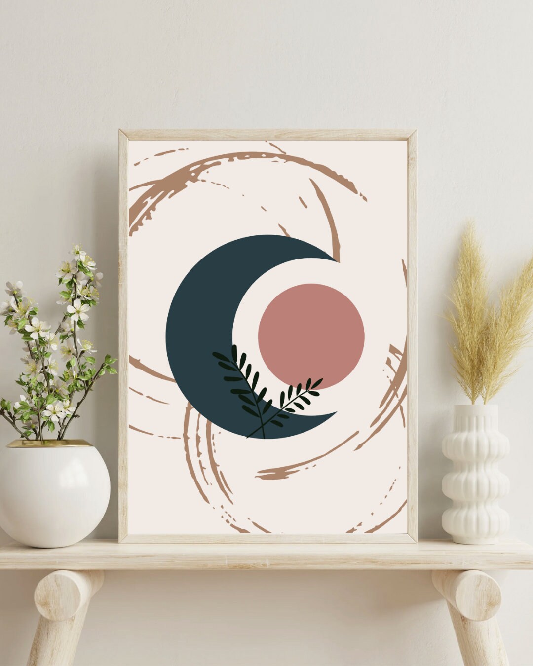 Boho Moon Art Print: Abstract Celestial Wall Decor (digital Download ...