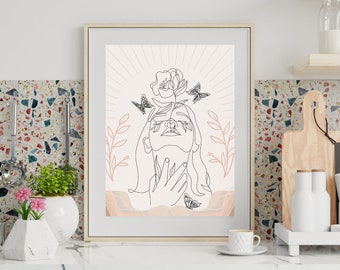 Arte de pared con impresiones digitales bohemias de chica estética, descarga de impresiones digitales, impresión de pared con descarga digital, decoración de pared bohemia, arte imprimible estético