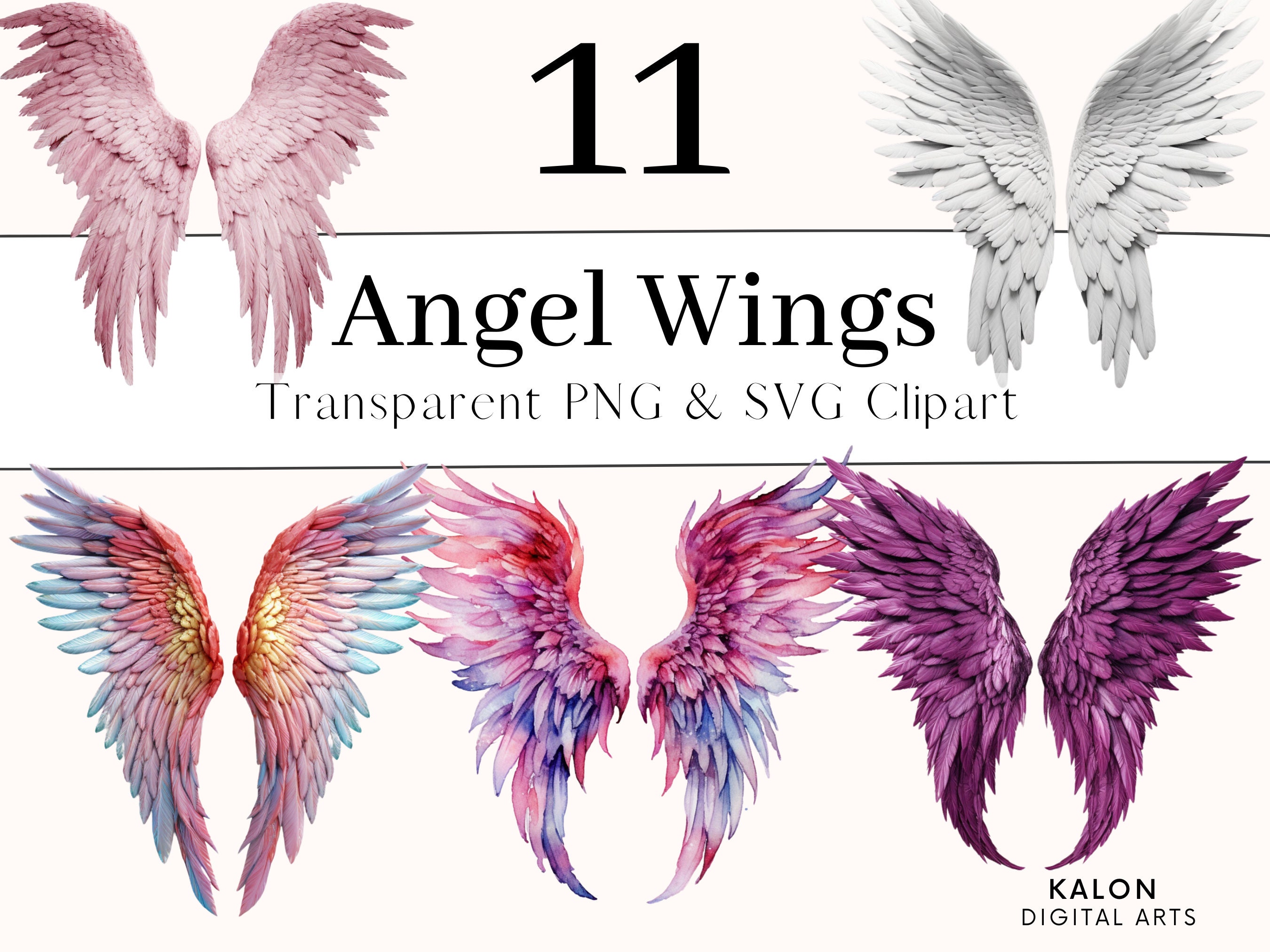 Angel Wings Clipart Bundle, Heaven Clipart, White Wings PNG