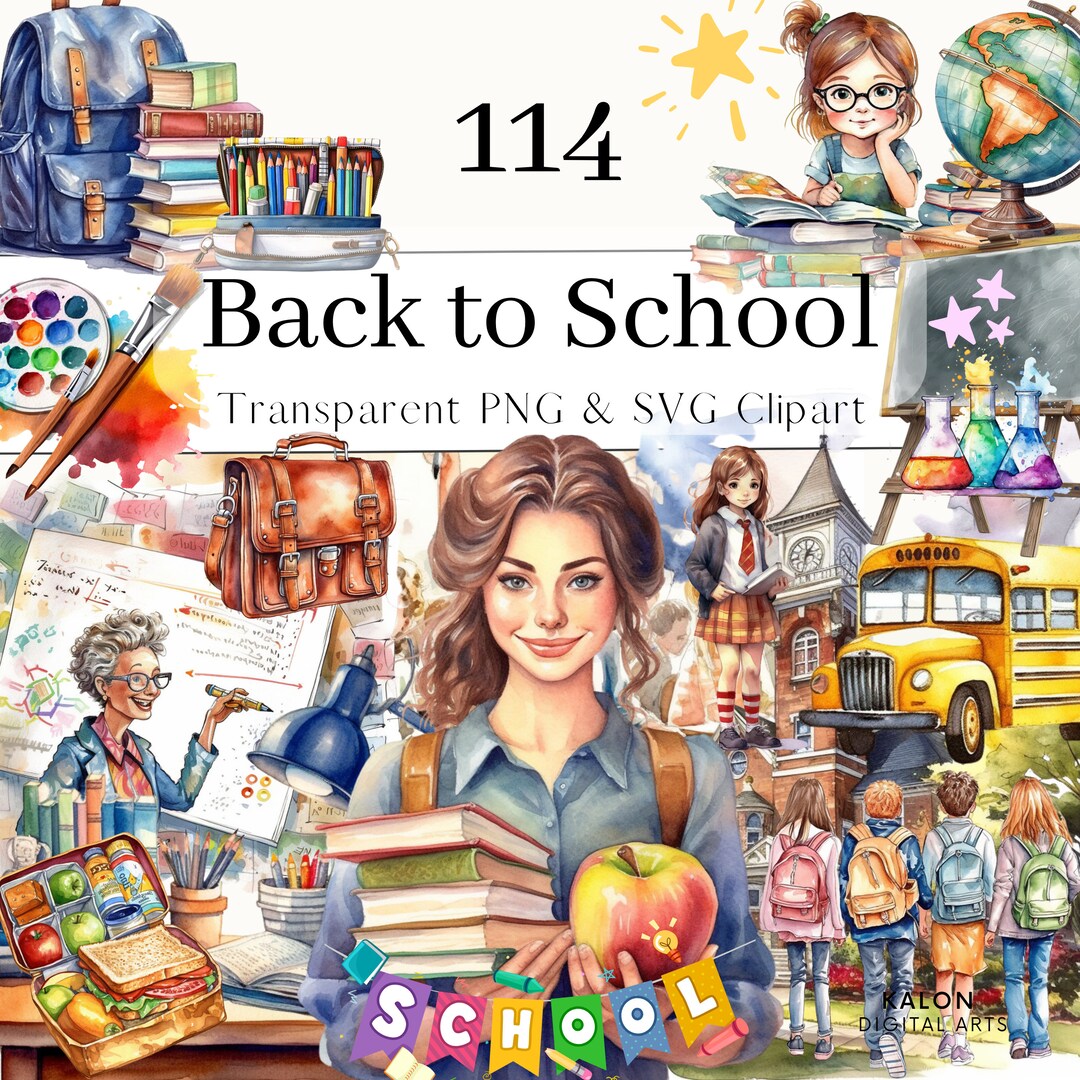 Back to School PNG Clipart Bundle, Teacher SVG Graphics, School SVG ...