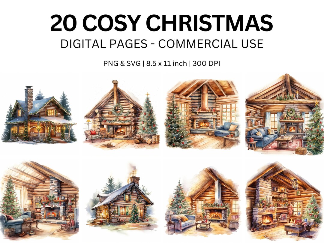Christmas Cottage Junk Journal Papers, Log Cabin Printable Journal ...